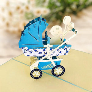Handmade Large Blue Pram Pop Up Card - Online Party Supplies