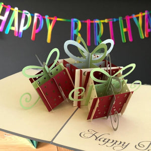 Handmade Large Happy Birthday Present Box Pop Up Card - Grey Cover - Online Party Supplies