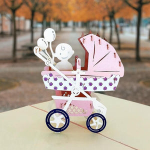 Handmade Large Pink Pram Pop Up Baby Shower Card - Online Party Supplies