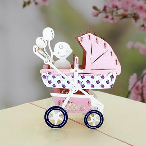 Handmade Large Pink Pram Pop Up Baby Shower Card - Online Party Supplies