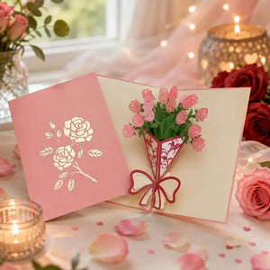 Pink Rose Bouquet 3D Pop Up Greeting Card