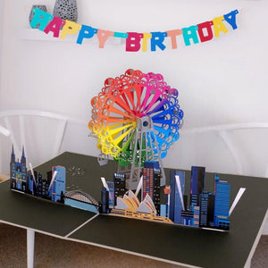 Handmade Rainbow Ferris Wheel with Sydney Harbour View 3D Pop Up Greeting Card