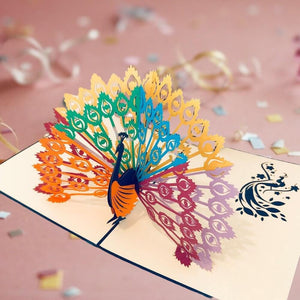 Handmade Rainbow Peacock Pop Up Greeting Card - Online Party Supplies