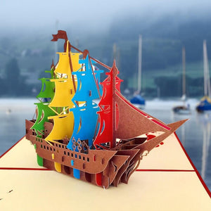 Handmade Rainbow Pirate Ship Pop Up Card - Online Party Supplies