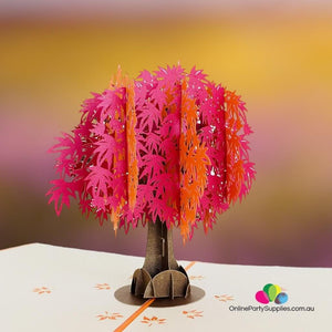 Handmade Red and Orange Japanese Maple Tree 3D Pop Up Card - Online Party Supplies
