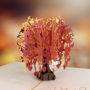 Handmade Red Gold Tree Of Love Hearts 3D Pop Up Card - Online Party Supplies