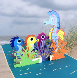 Handmade Seahorse Mum And Babies Pop Up Greeting Card