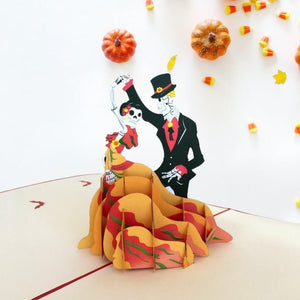 Handmade Skeleton Wedding Couple Dancing Halloween Pop Up Greeting Card