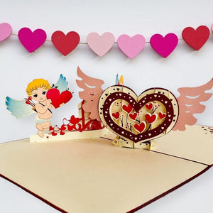 Handmade Two Cupids and Heart Pop Up Valentine's Day Card - Online Party Supplies