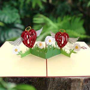 Online Party Supplies Australia Two Red Hearts with Wings 3D Pop Up Valentine's Day Card For Him