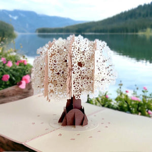 Handmade White Cherry Blossom Tree 3D Pop Up Card