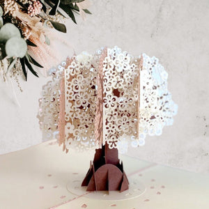 Handmade White Cherry Blossom Tree 3D Pop Up Card