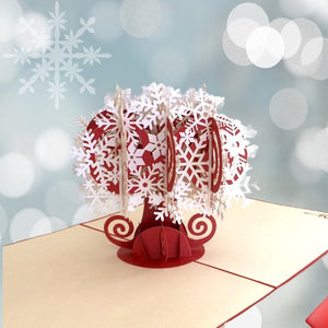 Handmade White & Red Christmas Snowflake Tree Pop Up Greeting Card - Pop Up Christmas Cards
