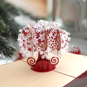 Handmade White & Red Christmas Snowflake Tree Pop Up Greeting Card - Pop Up Christmas Cards