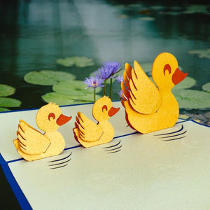 Handmade Yellow Duck Family 3D Pop Up Card - Online Party Supplies