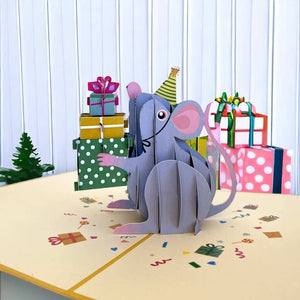 Happy Birthday Little Mouse with Present Pop Up Card