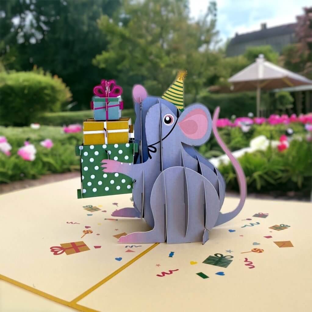 Happy Birthday Little Mouse with Present Pop Up Card