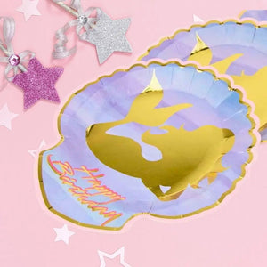 Happy Birthday Mermaid Foil Paper Plates 8pk
