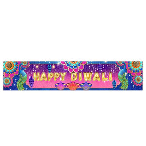 Happy Diwali Backdrop with Peacock & Floral Design – 250cm x 50cm