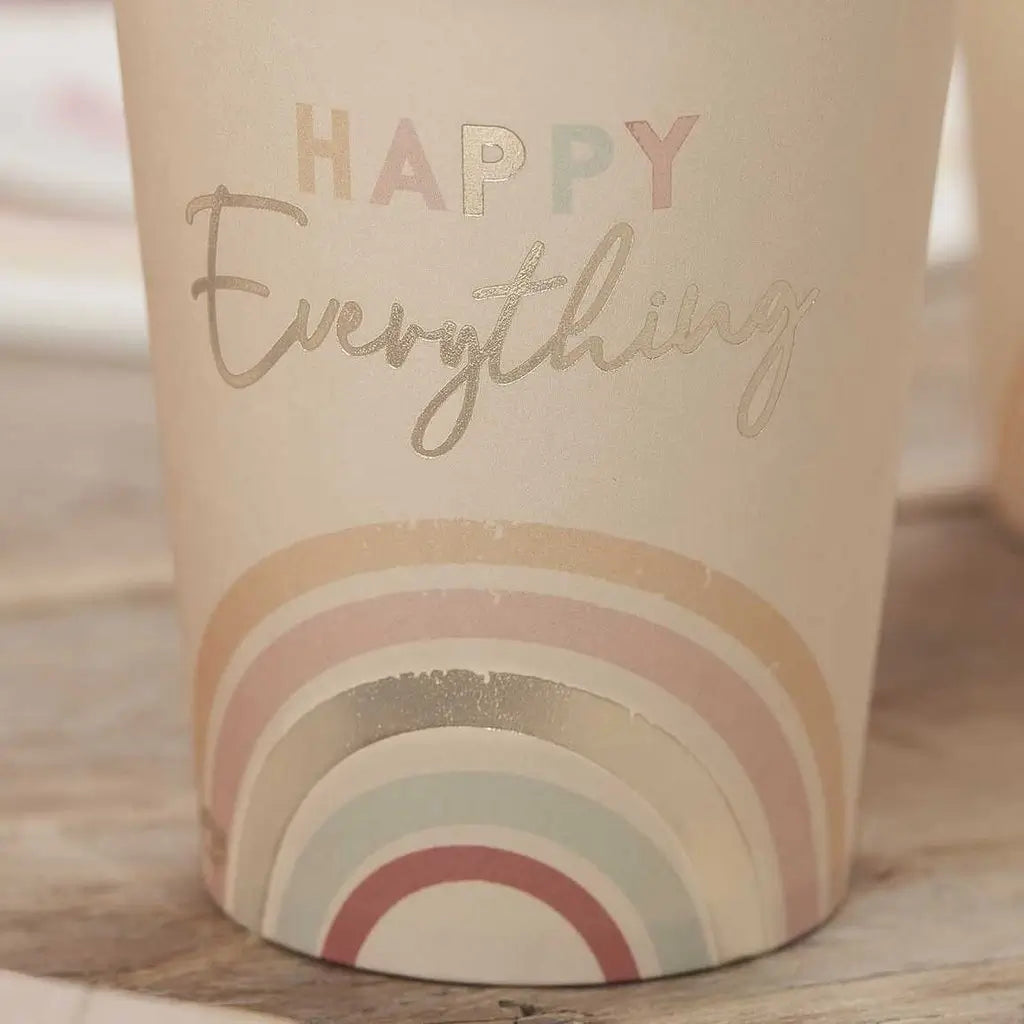 Happy Everything Natural Rainbow Birthday Party Cups 8pk