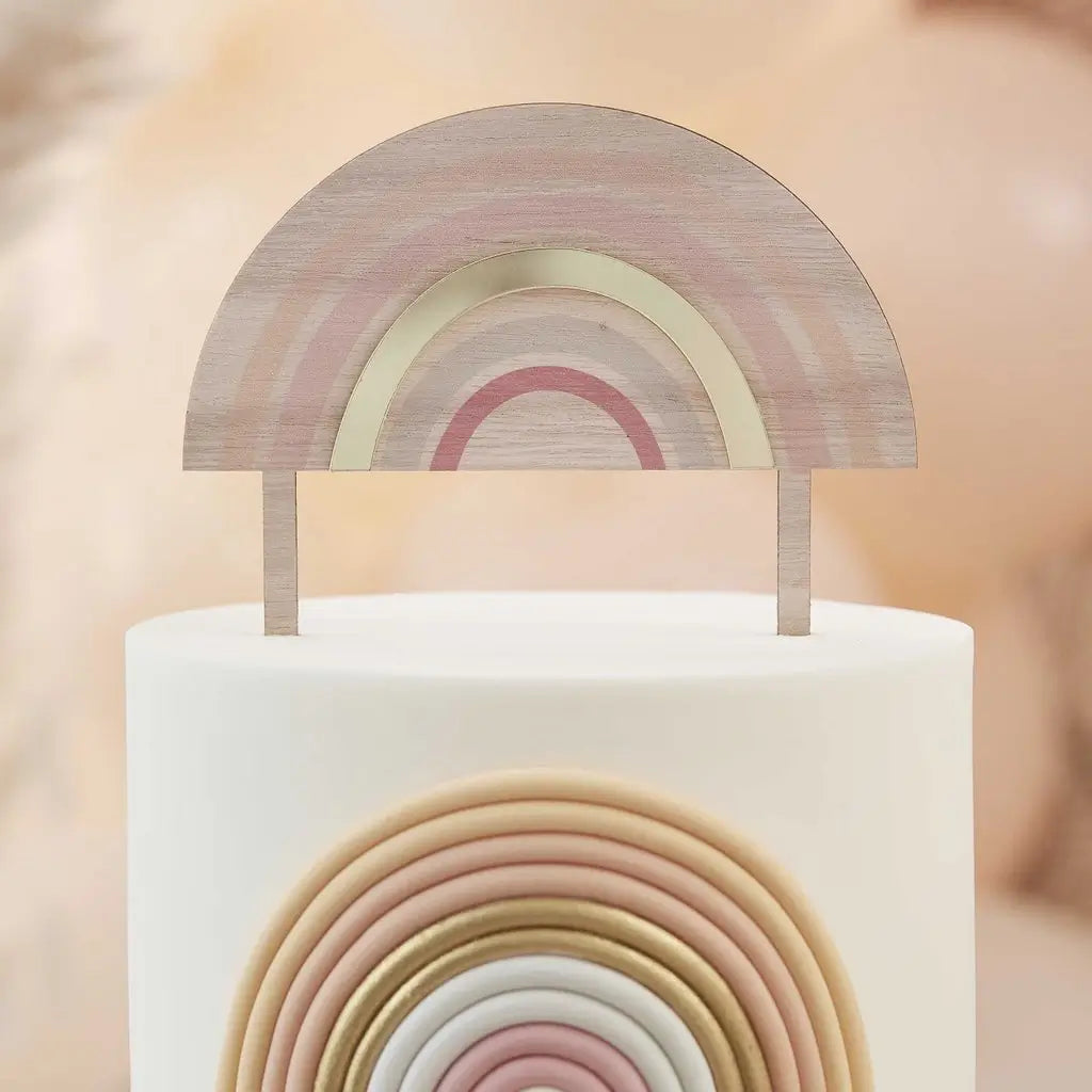 happy everything Wooden Retro Rainbow Cake Topper
