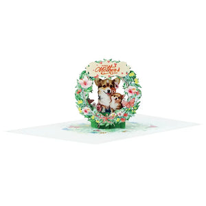 Handcrafted Happy Mother's Day Corgi Mum & Puppy in Floral Wreath 3D Greeting Card.