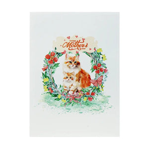 Happy Mother's Day Mum & Bub Cat in Floral Wreath 3D Card