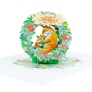 Happy Mother's Day Sweet Mum & Baby Fox in Floral Wreath 3D Greeting Card
