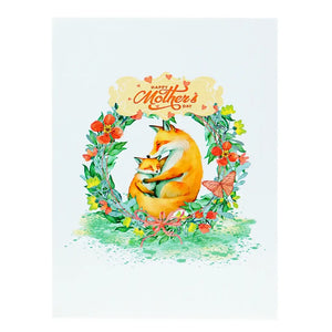 Happy Mother's Day Sweet Mum & Baby Fox in Floral Wreath 3D Greeting Card