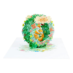 Happy Mother's Day Sweet Mum & Baby Fox in Floral Wreath 3D Greeting Card