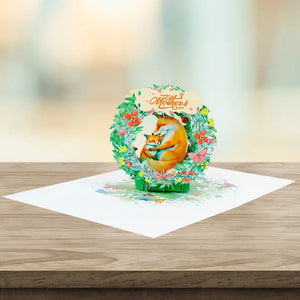 Happy Mother's Day Sweet Mum & Baby Fox in Floral Wreath 3D Greeting Card