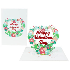 Happy Valentine's Day Floral Love Heart Wreath 3D Pop Card