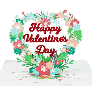 Happy Valentine's Day Floral Love Heart Wreath 3D Pop Card