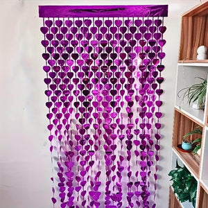 Metallic Heart Tinsel Foil Fringe Curtain - Purple