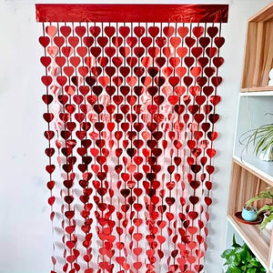 Metallic Heart Tinsel Foil Fringe Curtain - Red