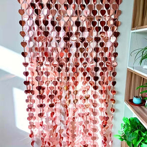 Metallic Heart Tinsel Foil Fringe Curtain - Rose Gold