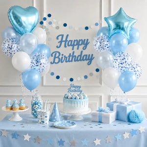 Soft blue heart and star confetti balloon bundle