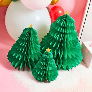 green honeycomb christmas trees set of 3 table decorations