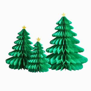 christmas honeycomb tree with stars decorations green paper centrepieces