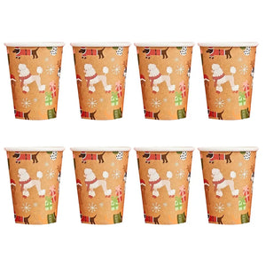 Holly Jolly Christmas Santa Paws paper cups 250 ml pack of 8 with cute holiday pet design