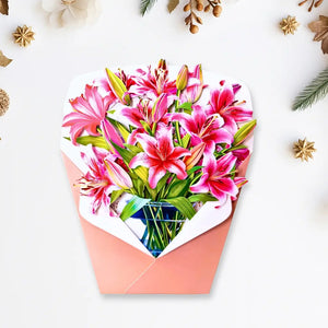Eco-friendly hot pink oriental lily bouquet keepsake 3d card