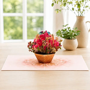 Hot Pink & White Peony Rose Basket 3D Pop Card
