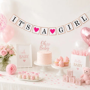 It's A Girl' Pink Heart Paper Banner