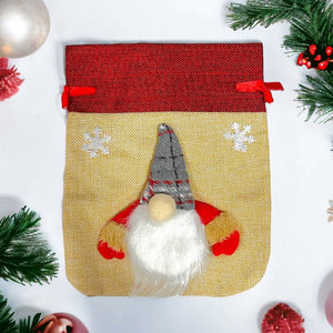 Ivory Woodland Santa Hessian Gift Bag with Drawstring
