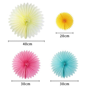 Ivory Yellow Pink & Blue Hanging Decorative Paper Fan 4 Pack