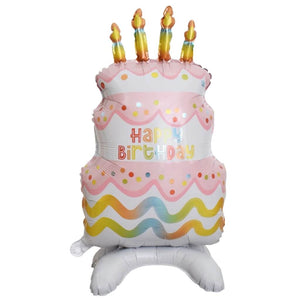 Jumbo 3D Pastel Pink Birthday Cake Foil Balloon – 88x49cm | Standing Cake Balloon with Candles