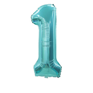40" Jumbo Tiffany Coloured Number 1 Foil Balloon - Tiffany inspired theme party supplies decorations