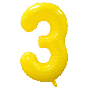Bright yellow number 3 foil balloon for sunshine or lemon party