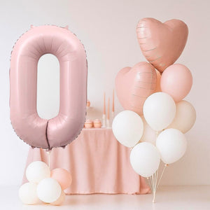 Matte pink number 0 and heart foil balloons with pastel latex balloons