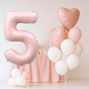 Matte Pink Birthday Balloon Bundle 18pk – Number 5 & Heart Foil Balloons
